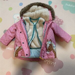 Baby Boden 3-1 Cream and Teal Striped Baby Jacket